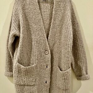 Karen Kane Cream Mohair Wool Blend Button Front Eclectic Grandpa Cardigan L